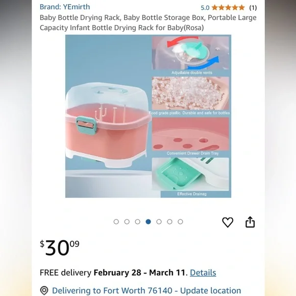 Pink and White baby bottle storage - Picture 2 of 4